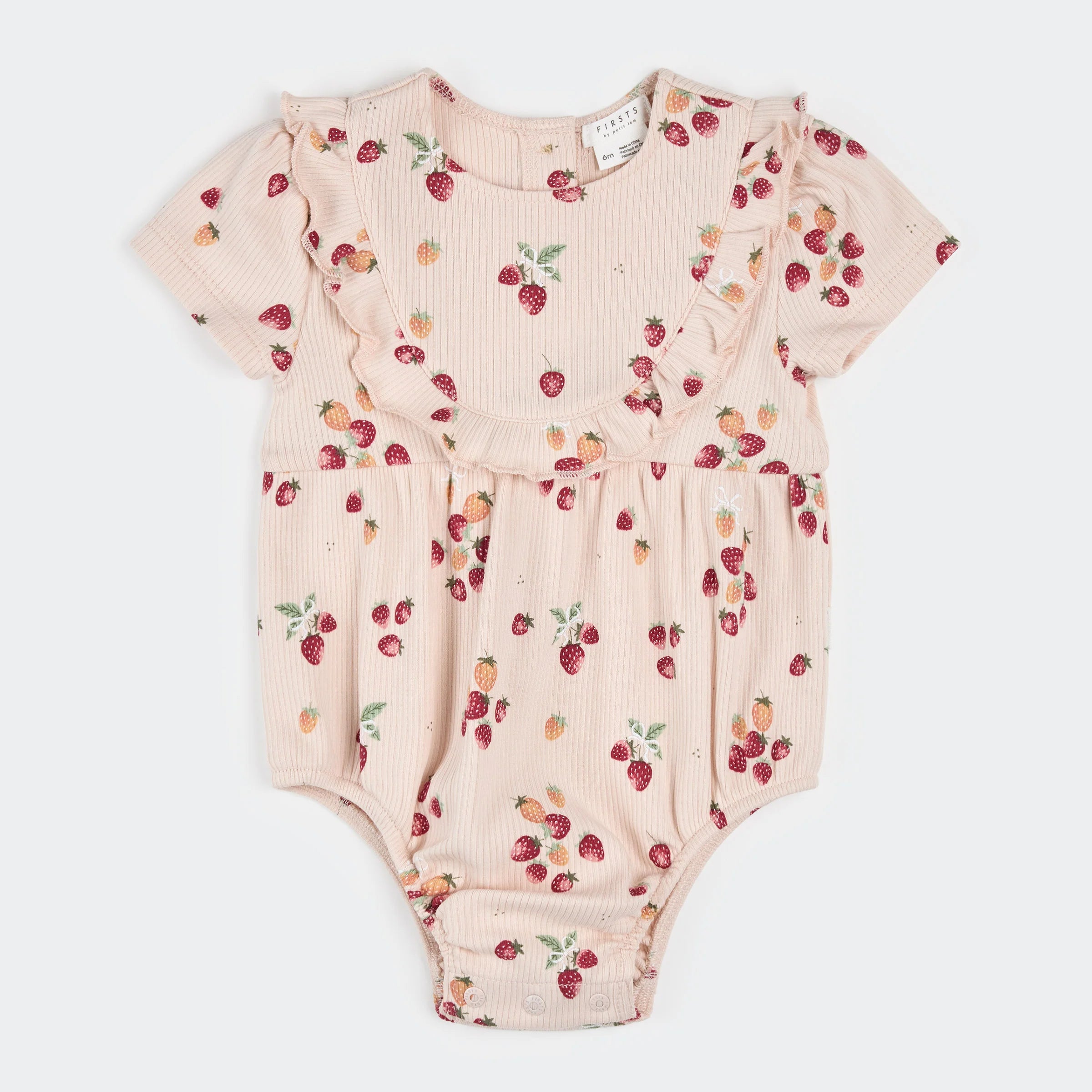 Petit Lem Ribbed Bodysuit Romper - Strawberry on Soft Pink-Mountain Baby